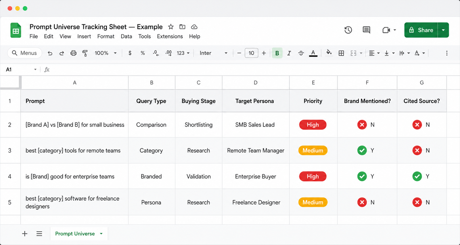 prompt universe tracking sheet example 
